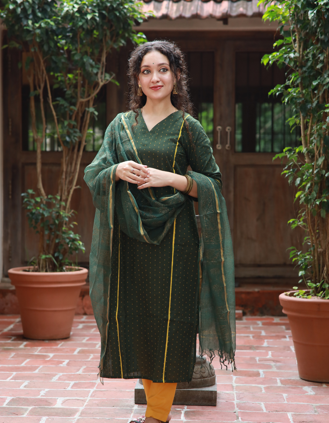 Green Printed Kota Doria Dupatta