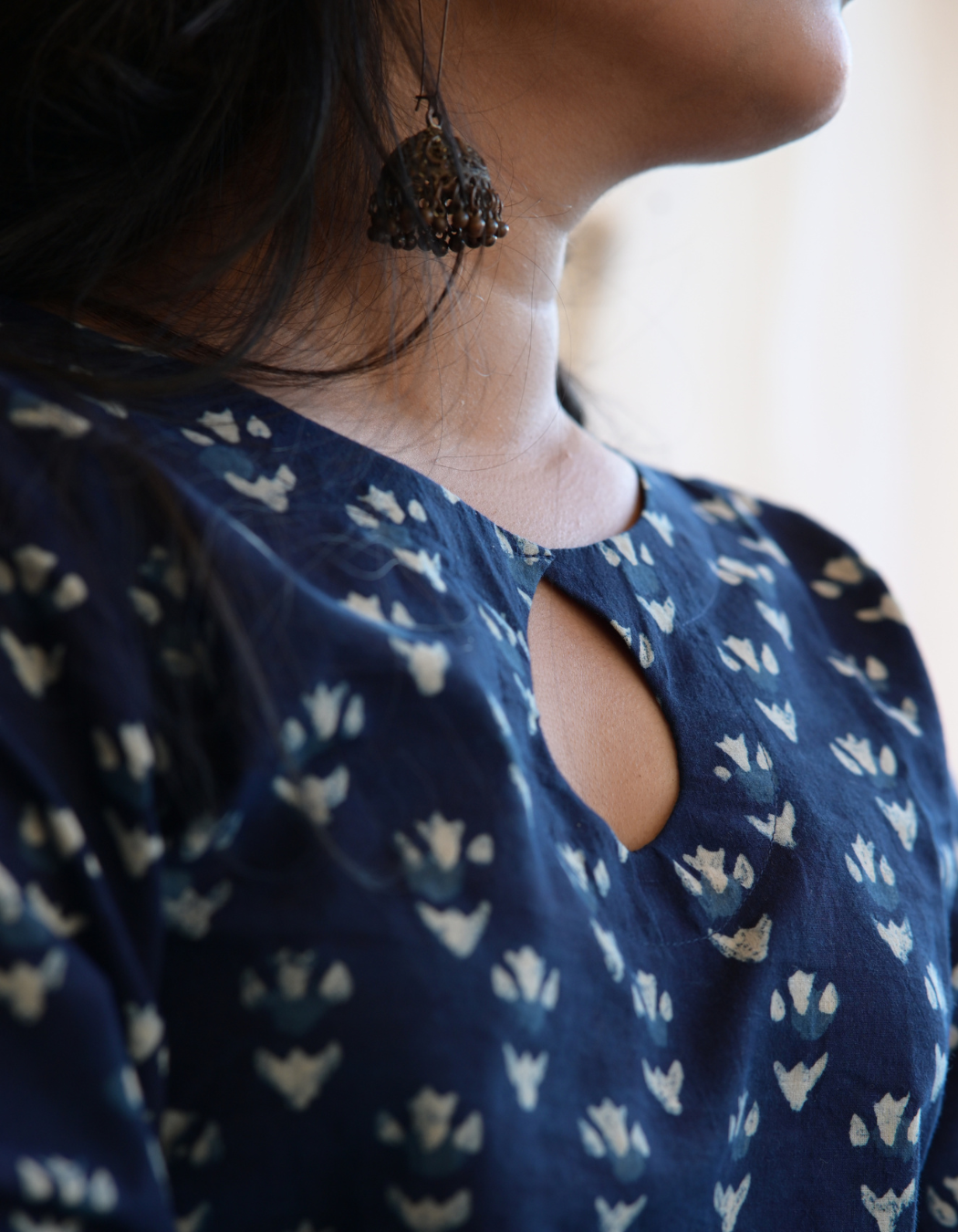 HAWA INDIGO BUTTA KEY HOLE KURTI
