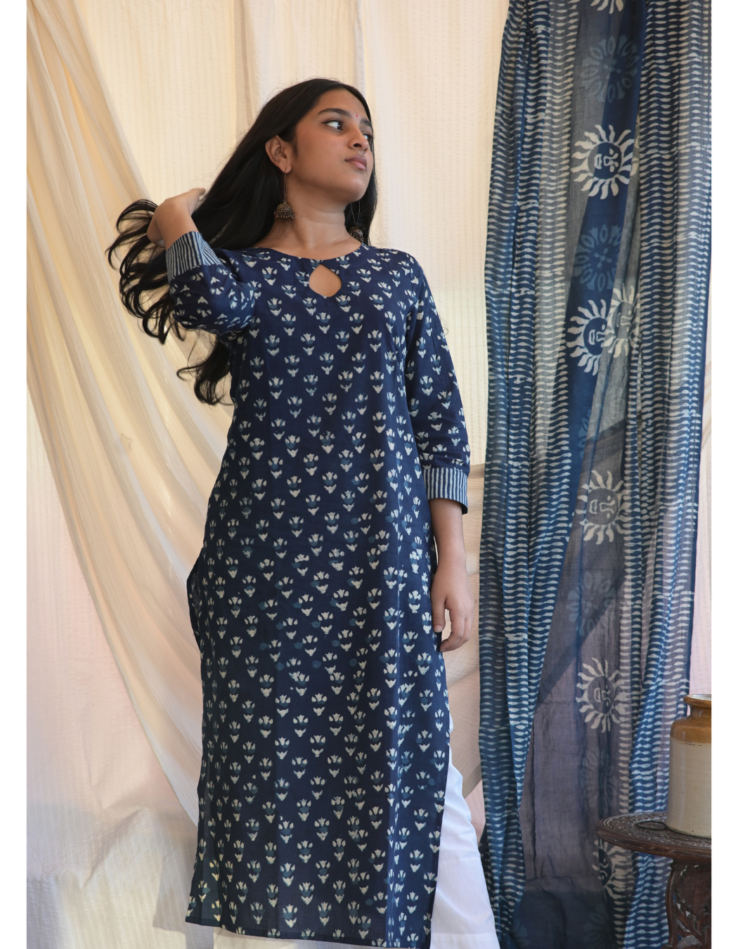 HAWA INDIGO BUTTA KEY HOLE KURTI