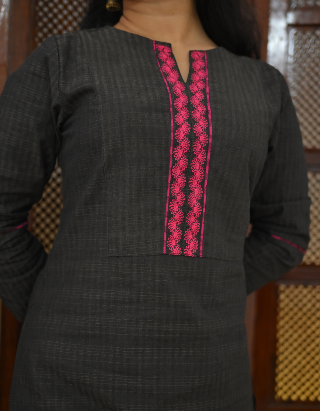 "INAYA "Charcoal Black South Cotton Embroidered Kurti