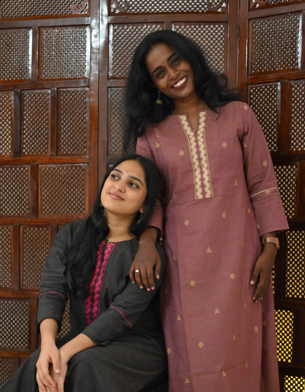 "INAYA "Charcoal Black South Cotton Embroidered Kurti