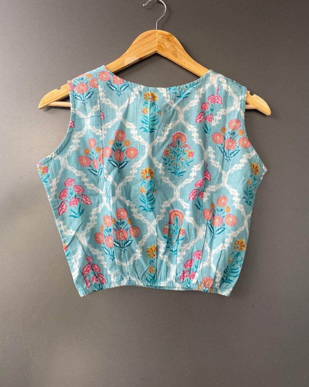 Blue Block Printed crop top/ Blouse