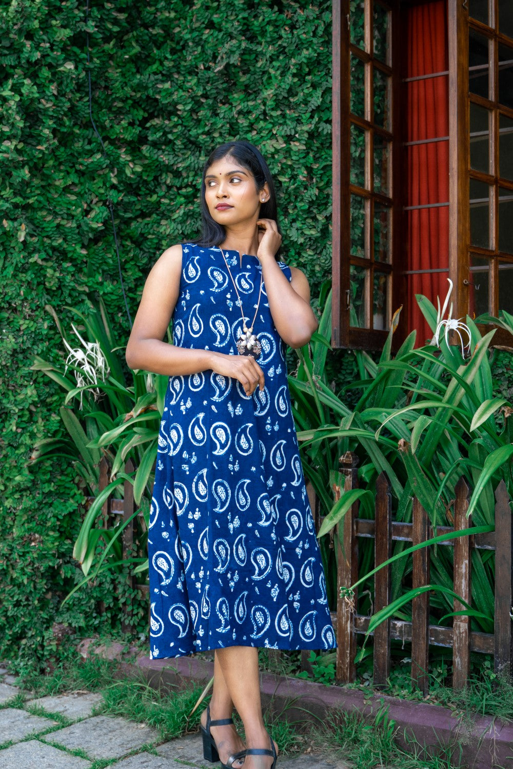 Blue Hand Block Printed A Line Kurti