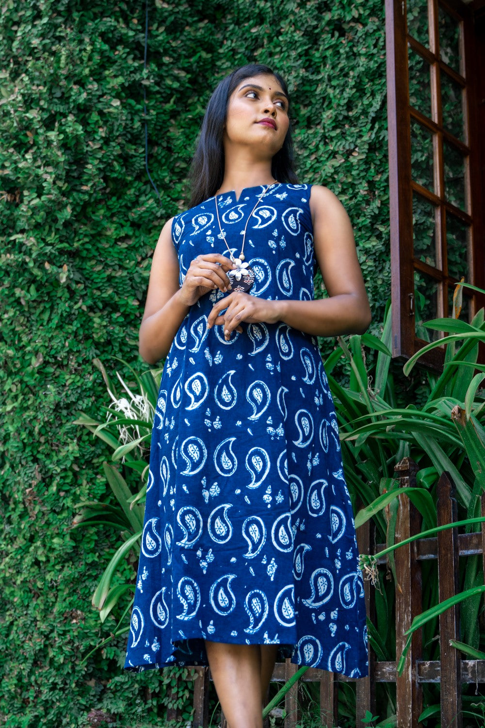 Blue Hand Block Printed A Line Kurti