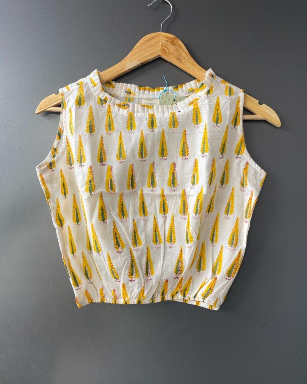 White and Yellow Block Printed crop top/ Blouse