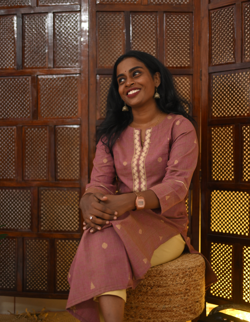 Onion Pink South Cotton Embroidered Kurti