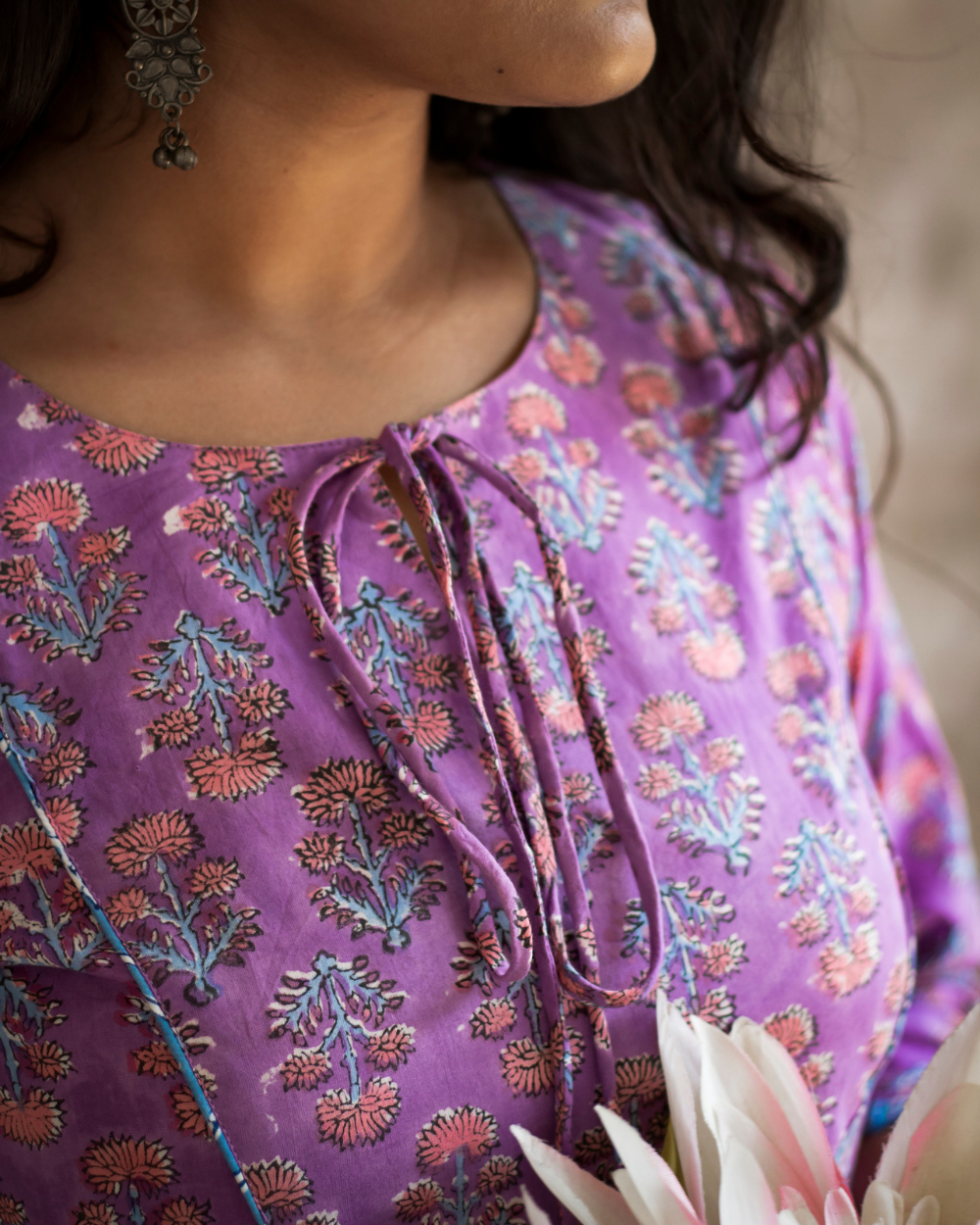 A-LINE DRESS Purple Floral Hand Block Printed A Line Dress