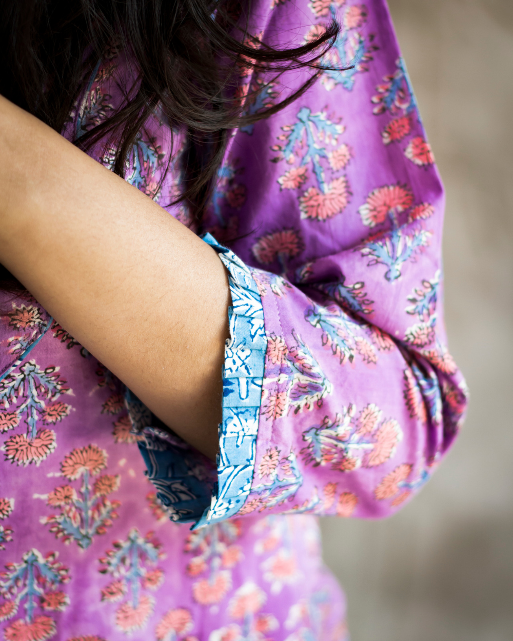 A-LINE DRESS Purple Floral Hand Block Printed A Line Dress