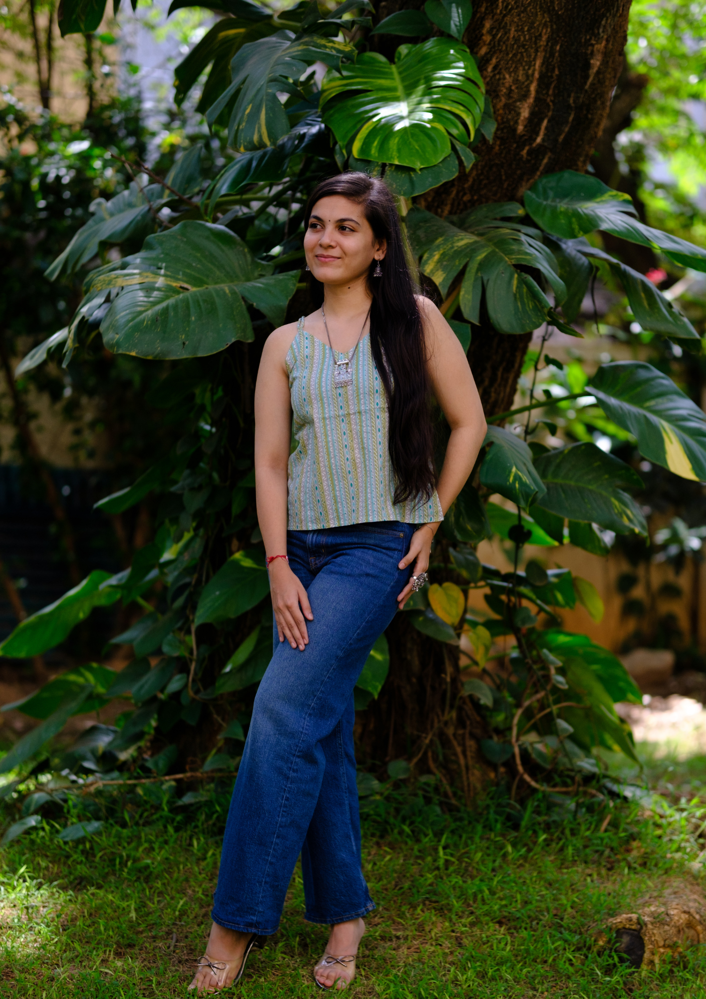 "SPAGHETTI CROP "TOP TEAL BLUE PRINTED