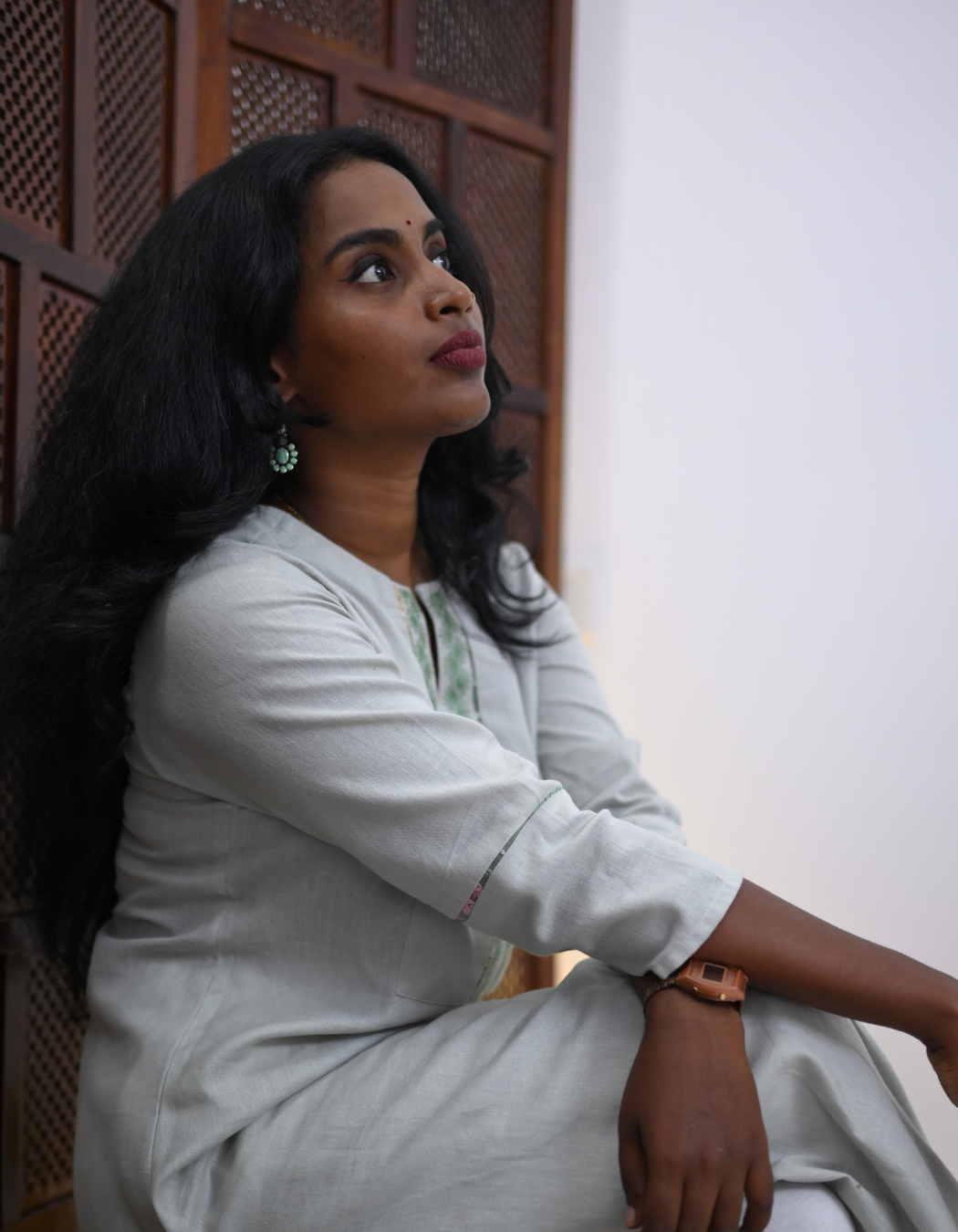 Geen Clay Cotton Flax Embroidered Plain Kurti