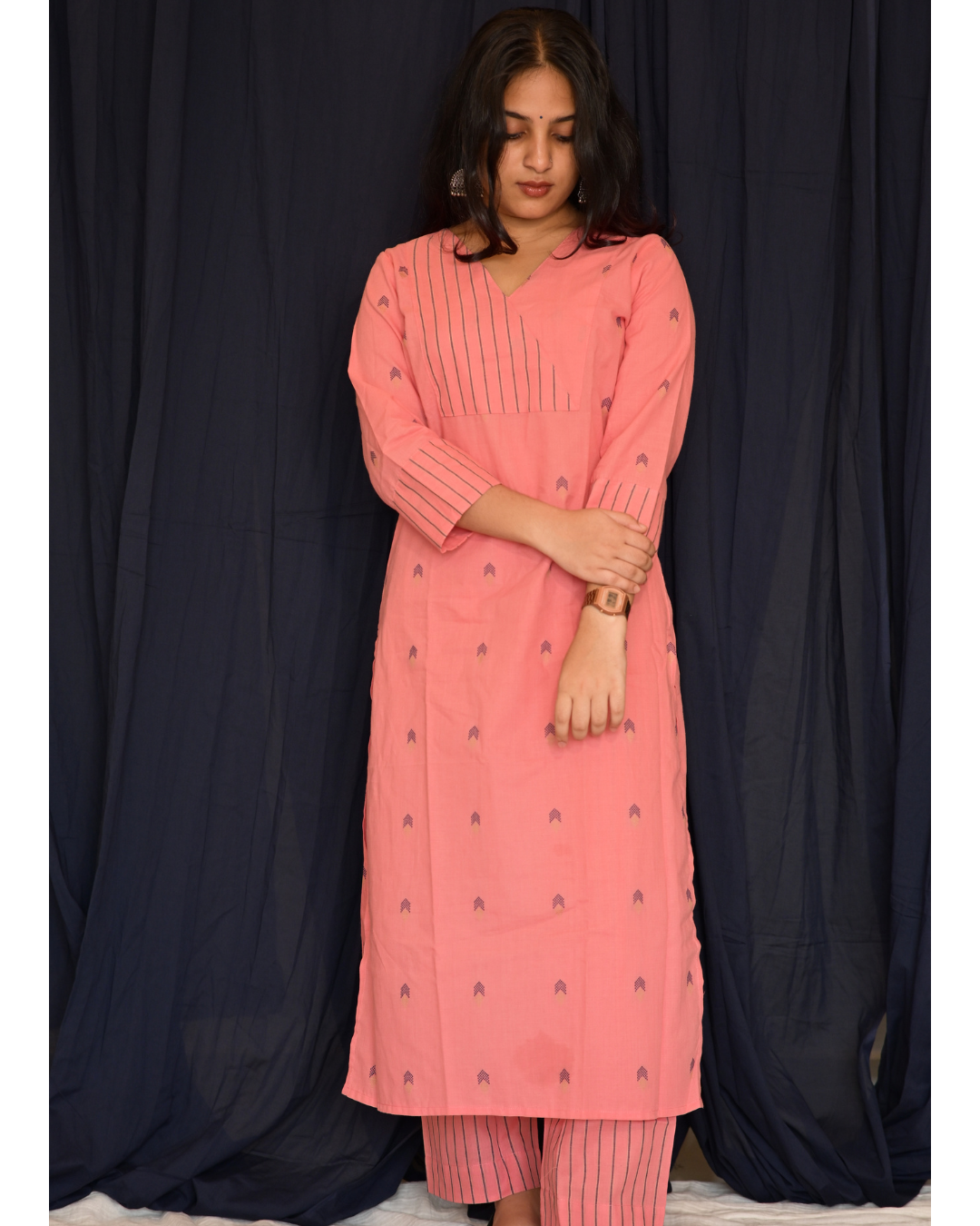 "ROZ"Peach South Cotton Straight Pant
