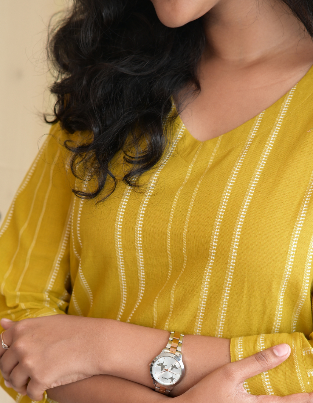 ROOH - YELLOW SOUTH COTTON CURVD -V NECK KURTI