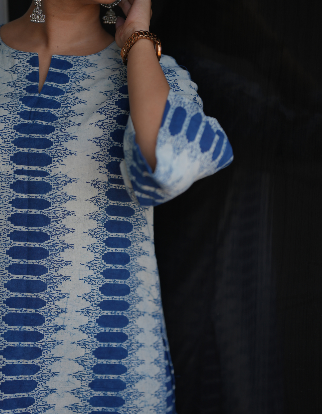 Indigo blue Hand block Printed Relaxed Fit Top