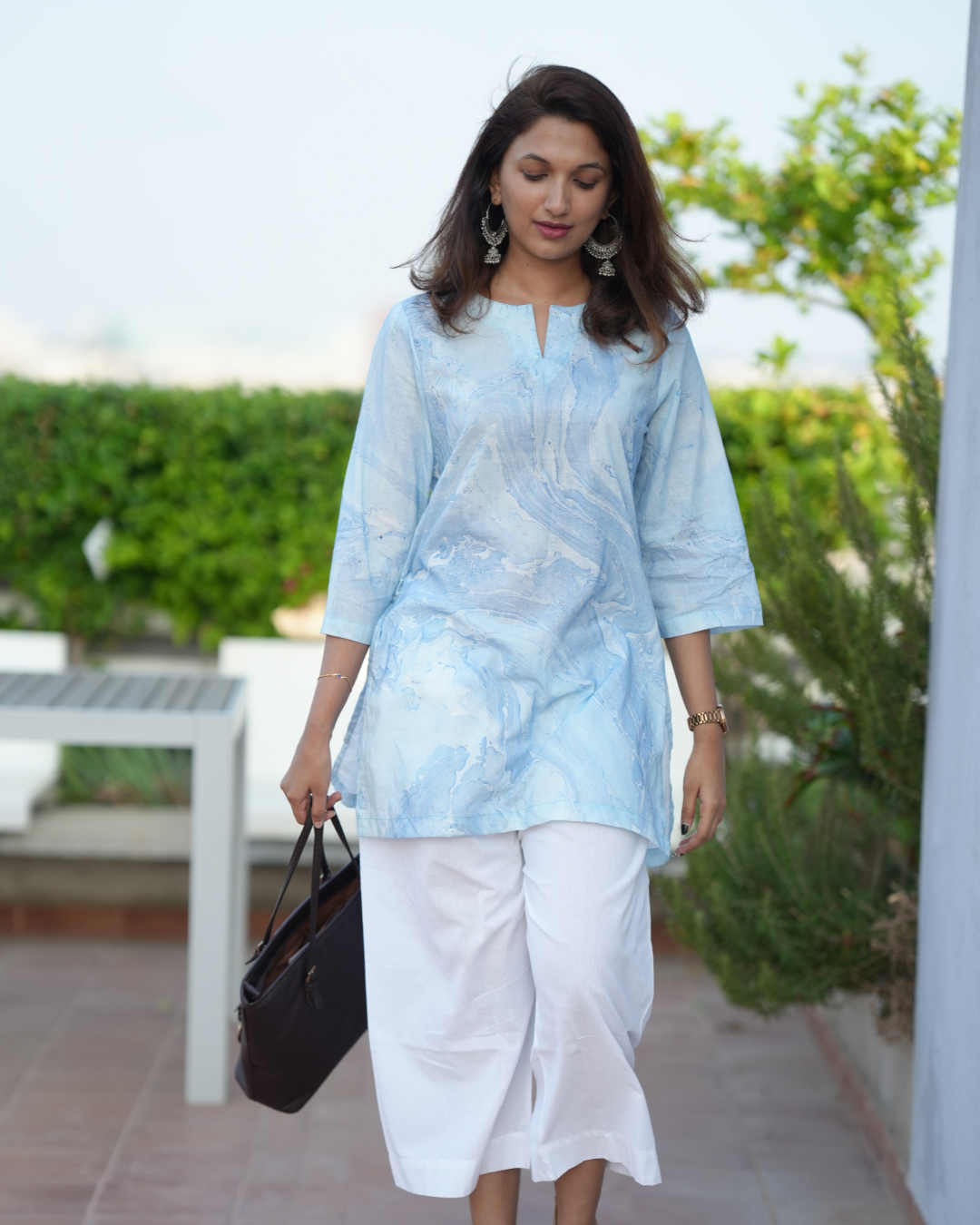 Blue Marble Printed Relaxed Fit Top