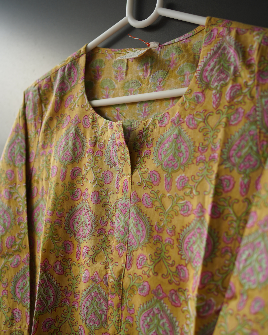 Corn Yellow floral Hand Block Printed Kurti