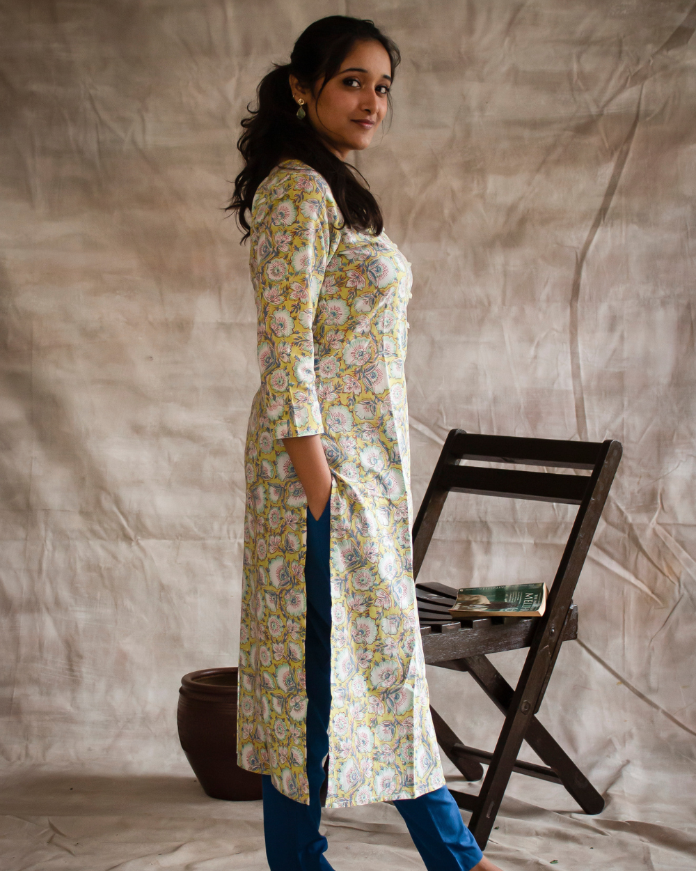 Lemon Yellow Hand Block Printed Kurti