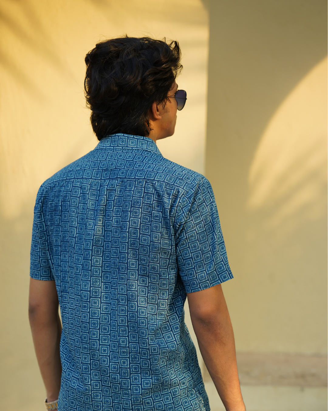 Indigo block printed men's shirt