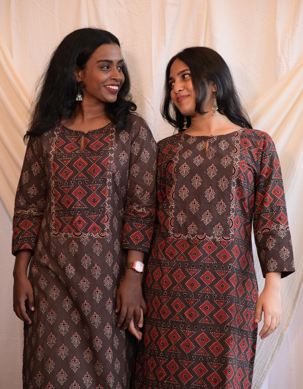 Kadha Brown Ajrakh Handblock Printed Cotton Kurti