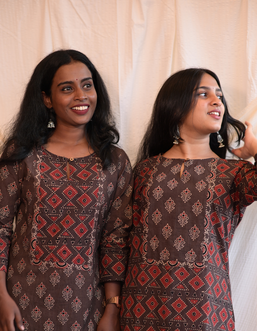 Kadha Brown Ajrakh Handblock Printed Cotton Kurti