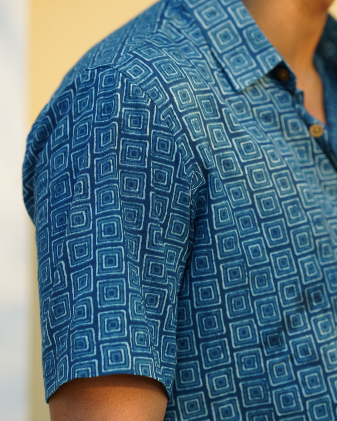 Indigo block printed men's shirt