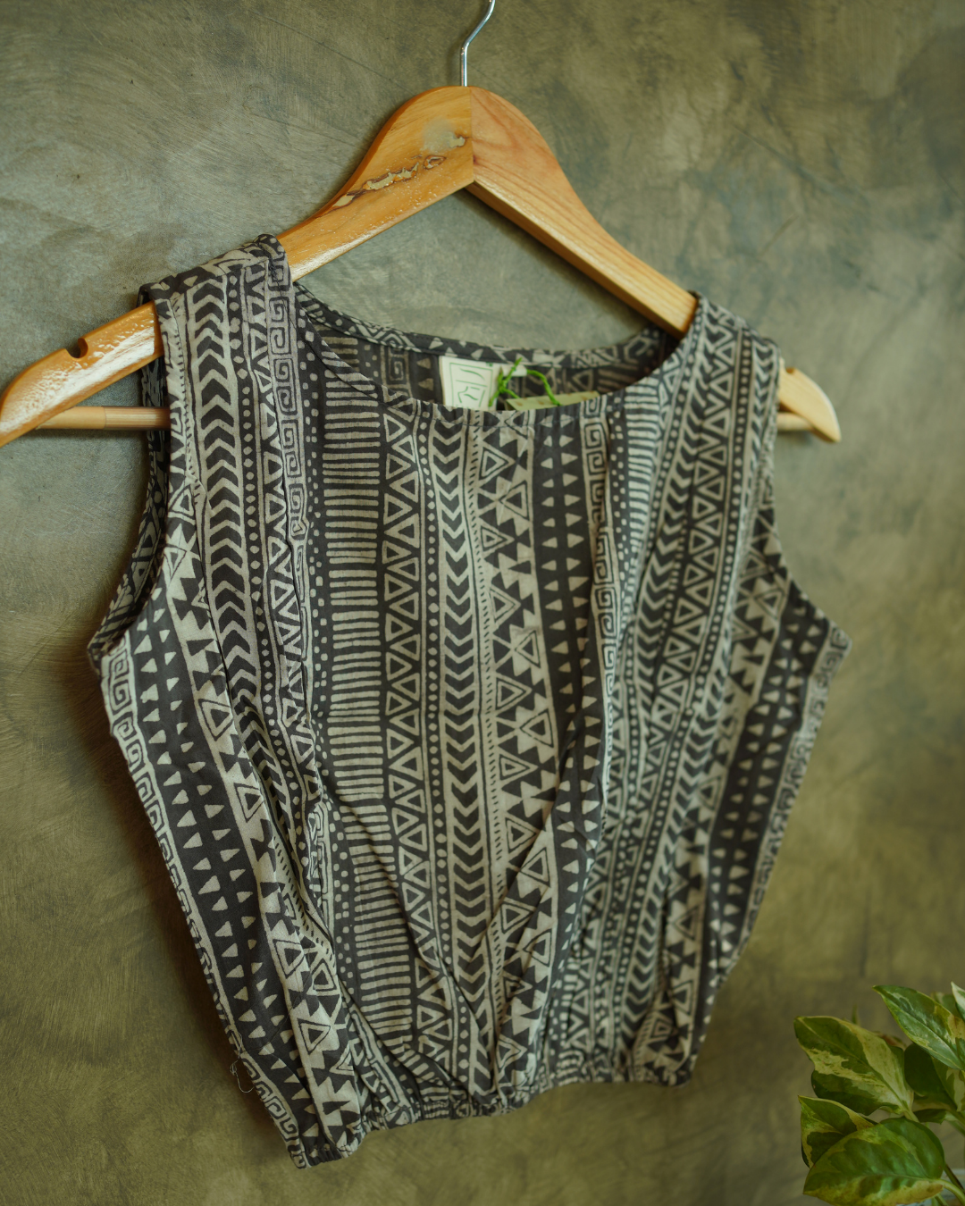 Dark Grey Dabu Hand Block Printed crop top/Blouse