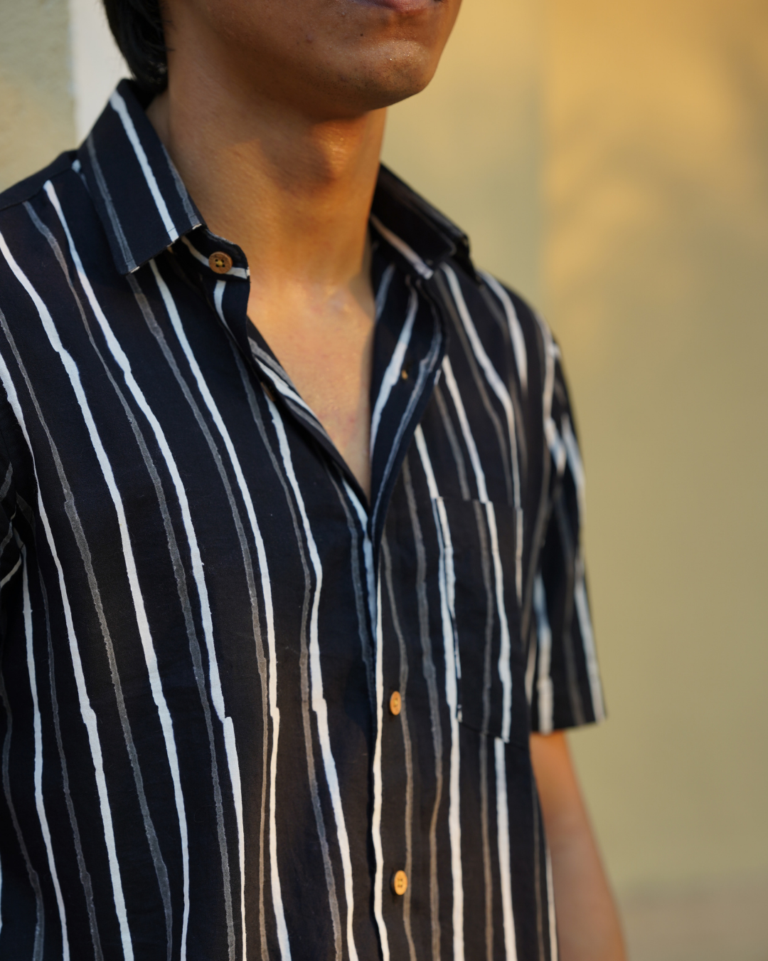 Black stripes printed men's shirt