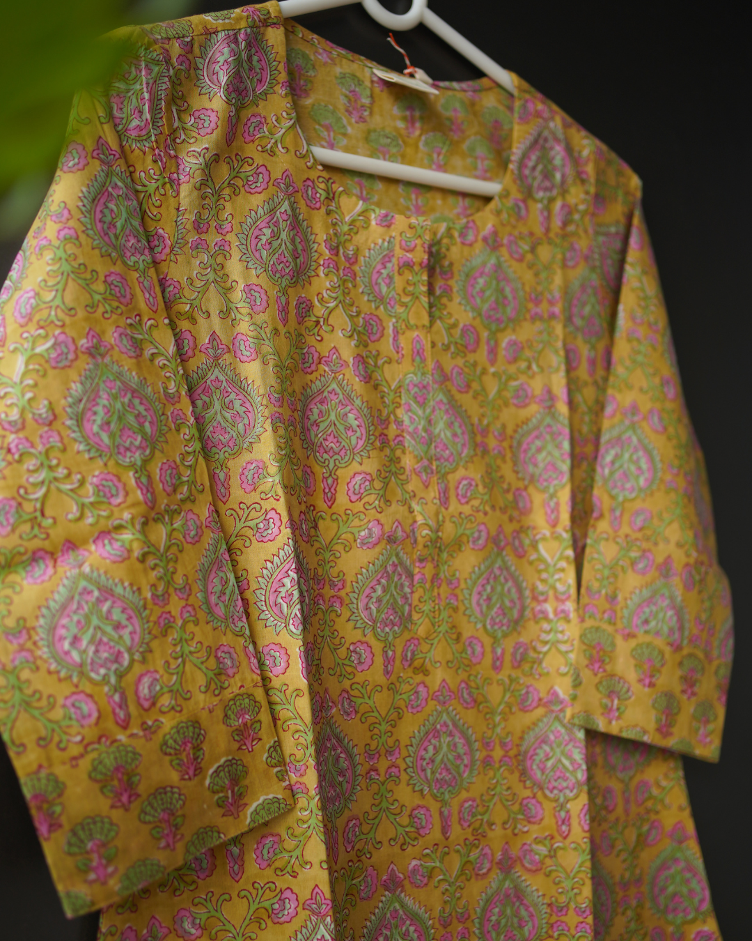 Corn Yellow floral Hand Block Printed Kurti
