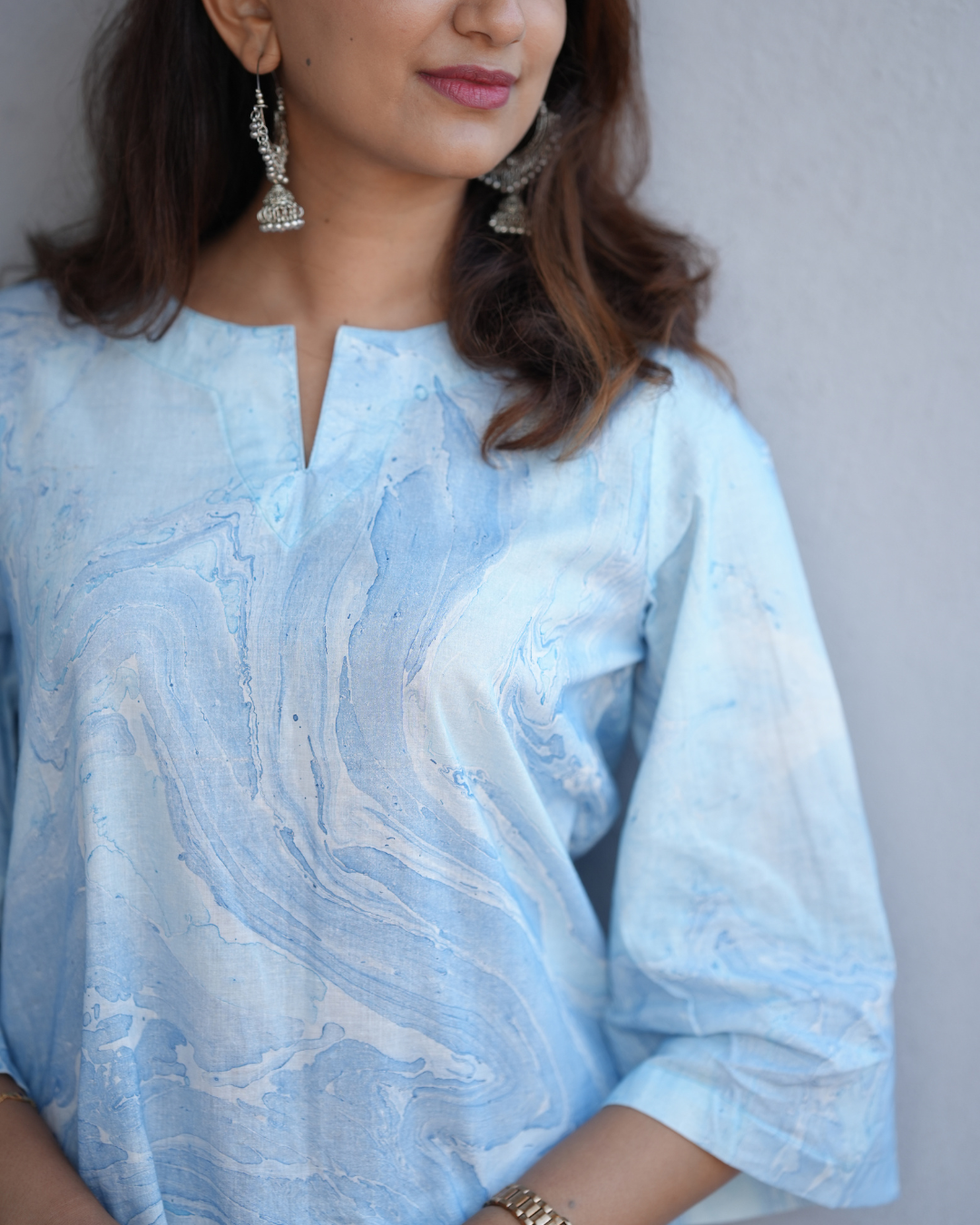 Blue Marble Printed Relaxed Fit Top
