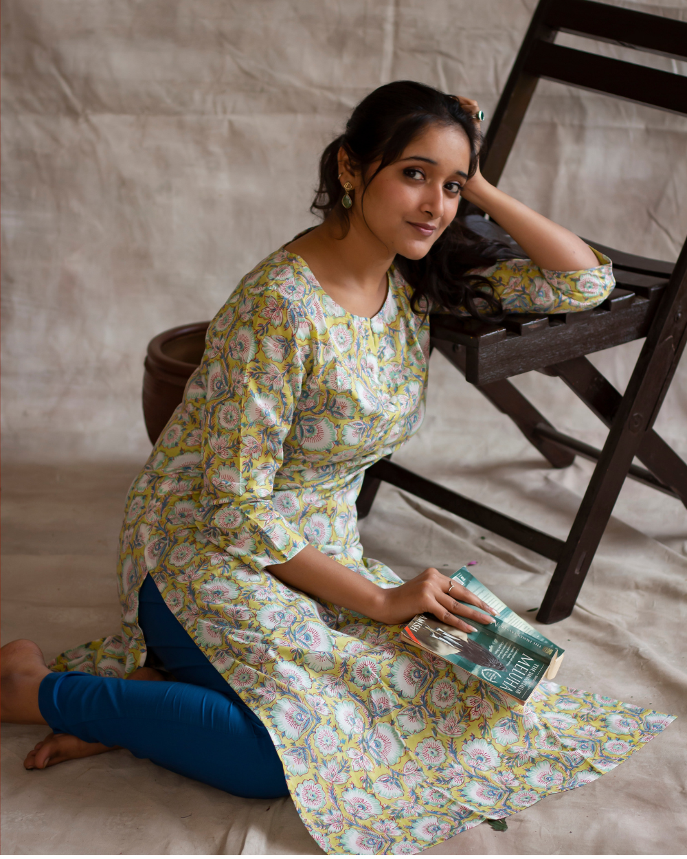 Lemon Yellow Hand Block Printed Kurti
