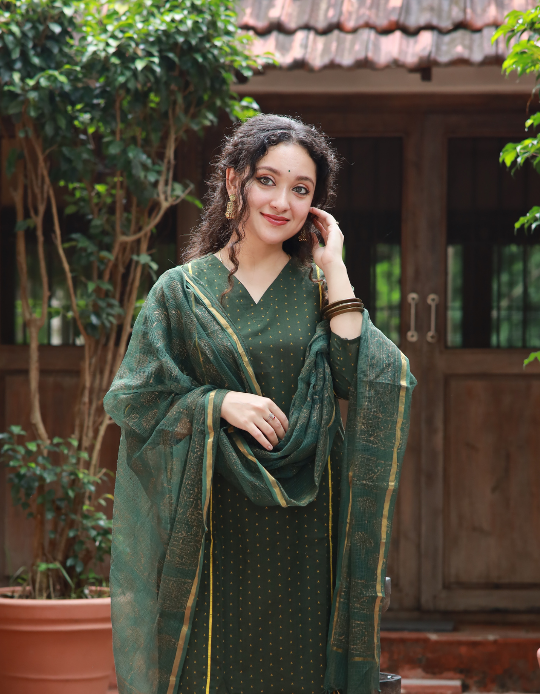 Green Printed Kota Doria Dupatta