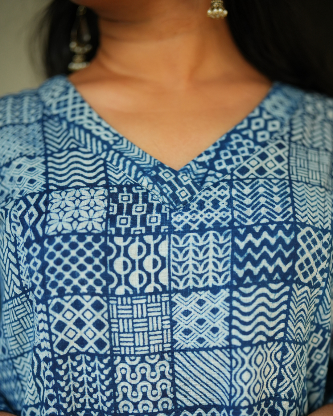 Indigo Printed Prinsess cut Cross V Neck Kurti