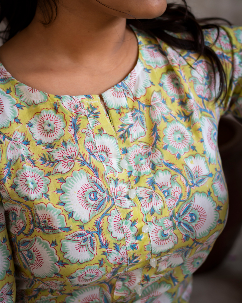 Lemon Yellow Hand Block Printed Kurti