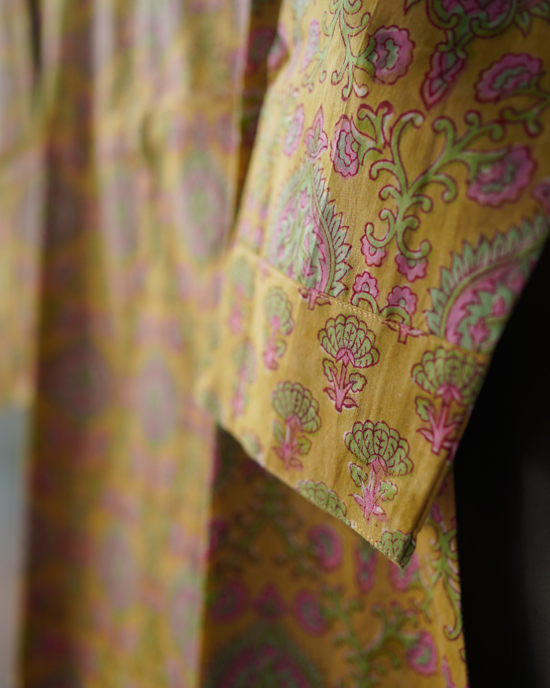 Corn Yellow floral Hand Block Printed Kurti