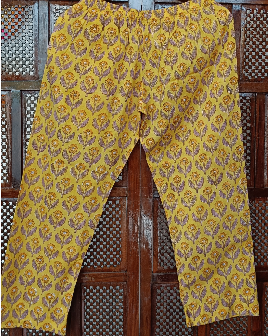 "NIRAM" Yellow Sanganeri Printed Cotton Kurti Set with Kota Doriya Dupatta.