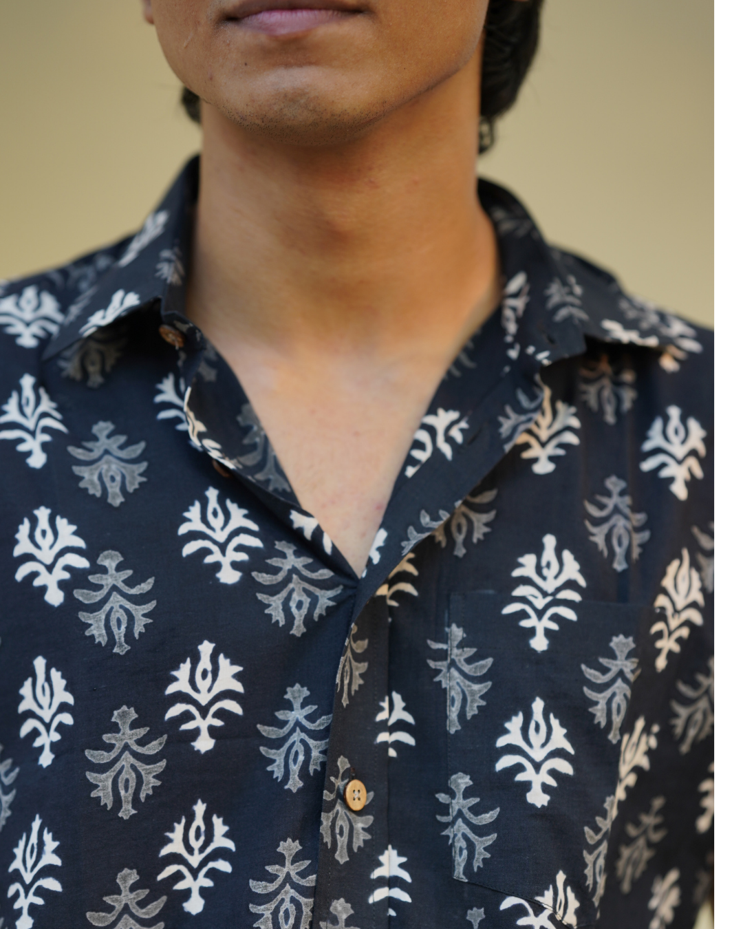 black and white block printed men's shirt