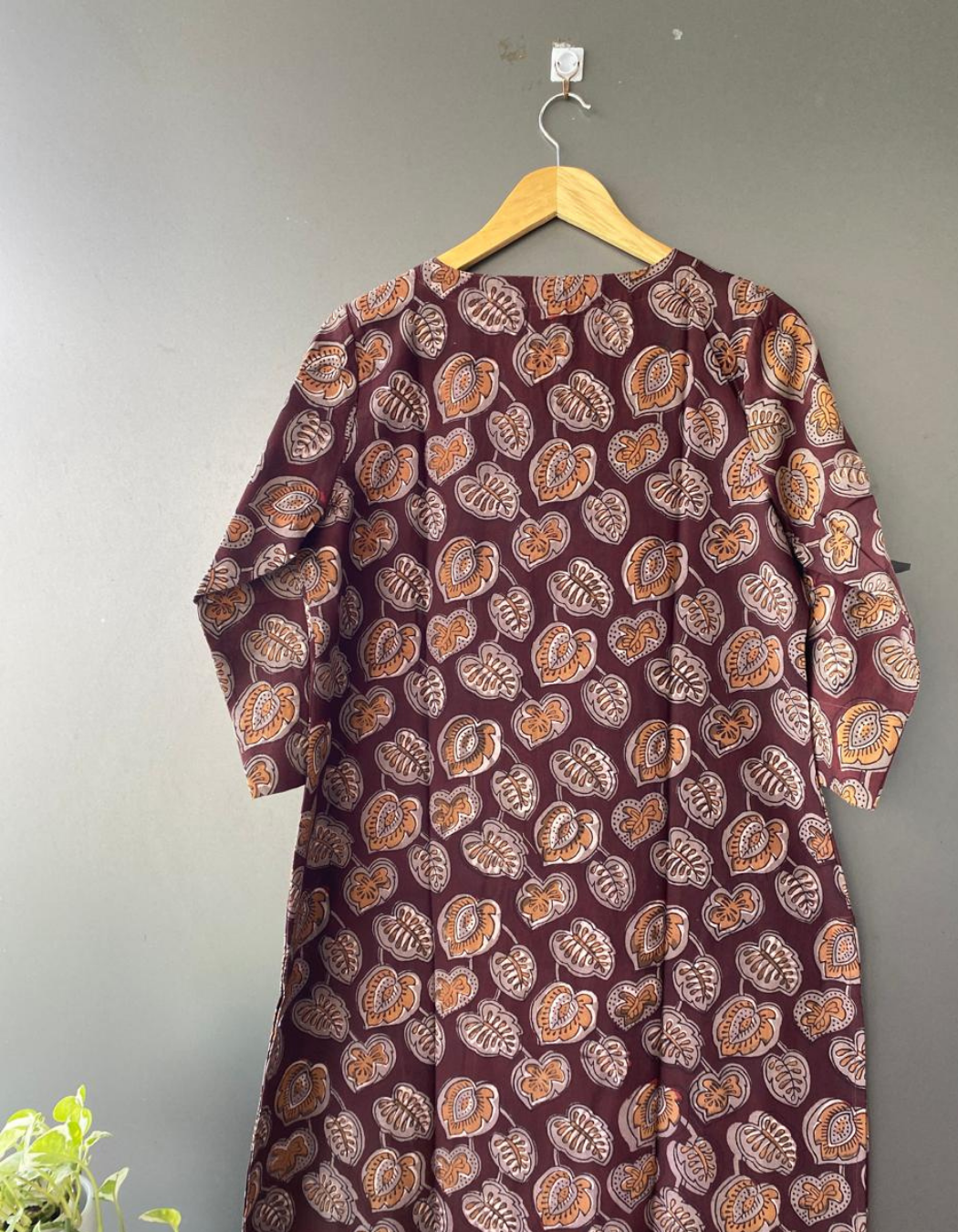 Brown Coffee Jahota Printed Slit Neck Kurti