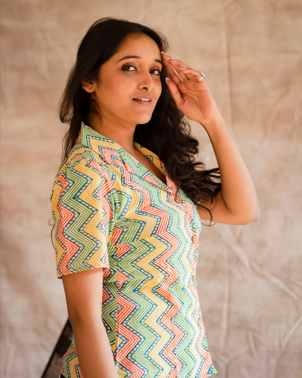 Multi Colour Zigzag Hand Block Shirt