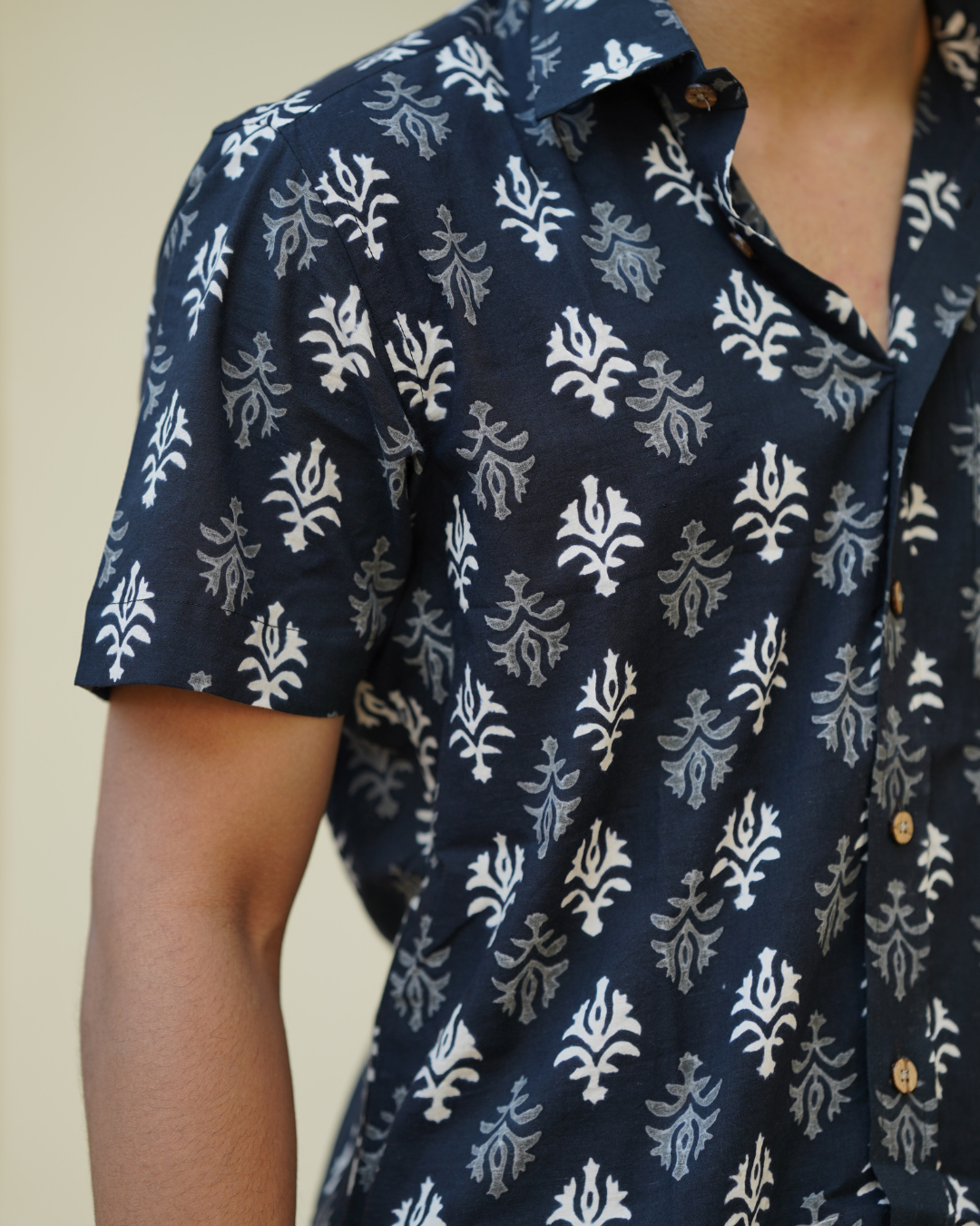 black and white block printed men's shirt