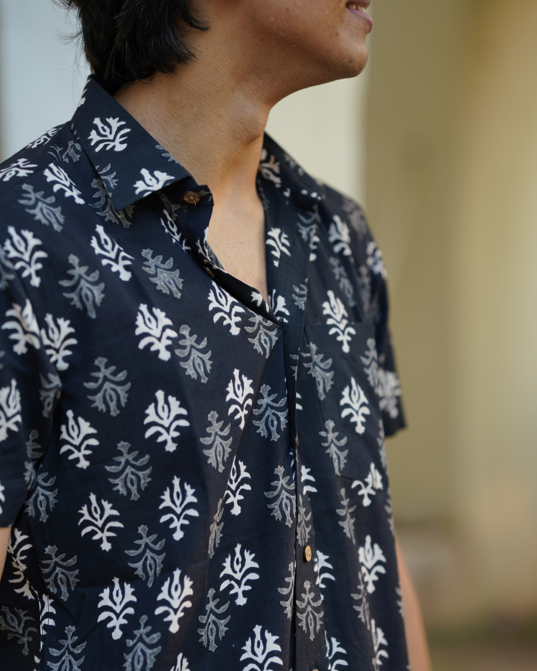 black and white block printed men's shirt
