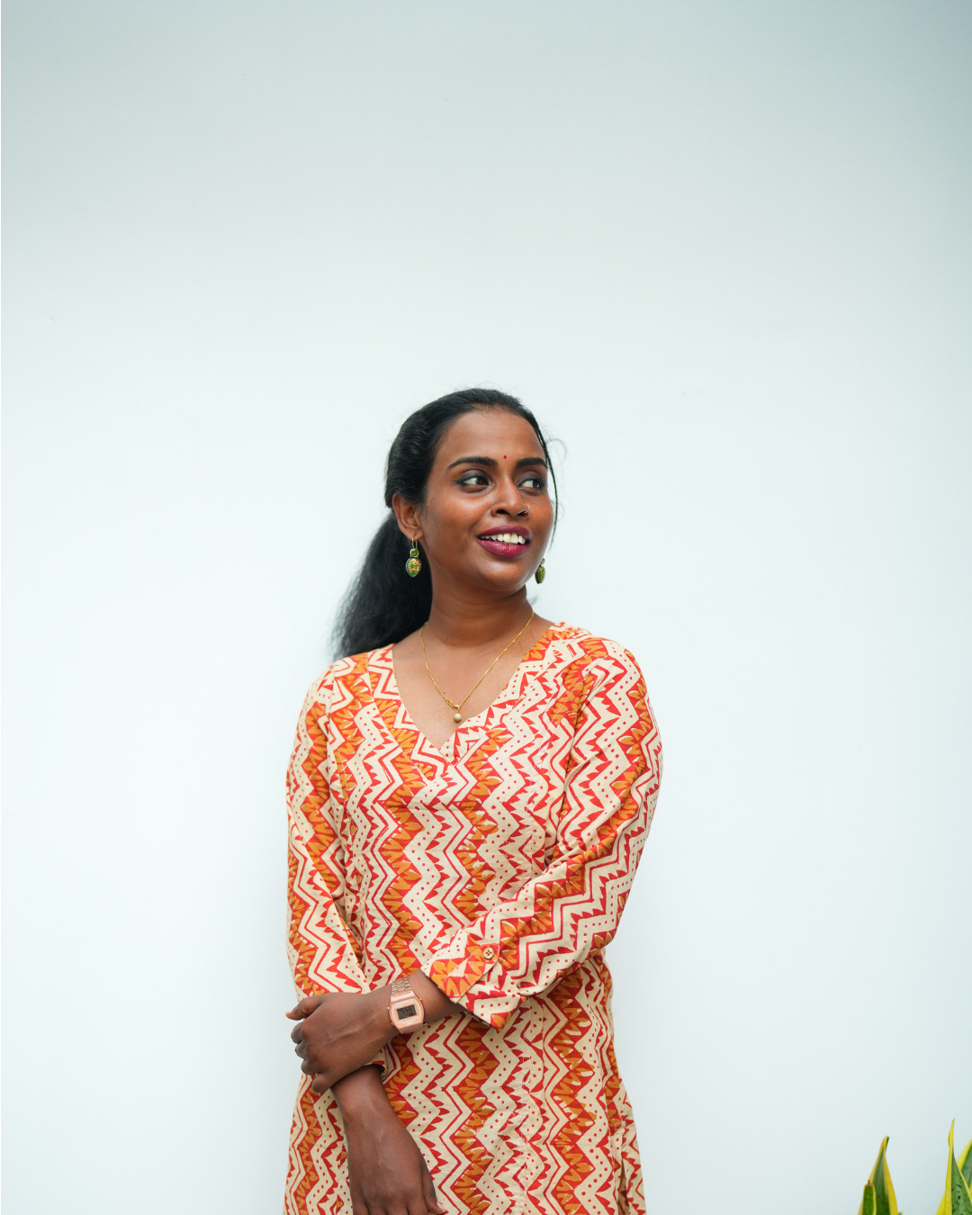 Brick red and beige hand block Printed Prinsess cut Cross V Neck Kurti