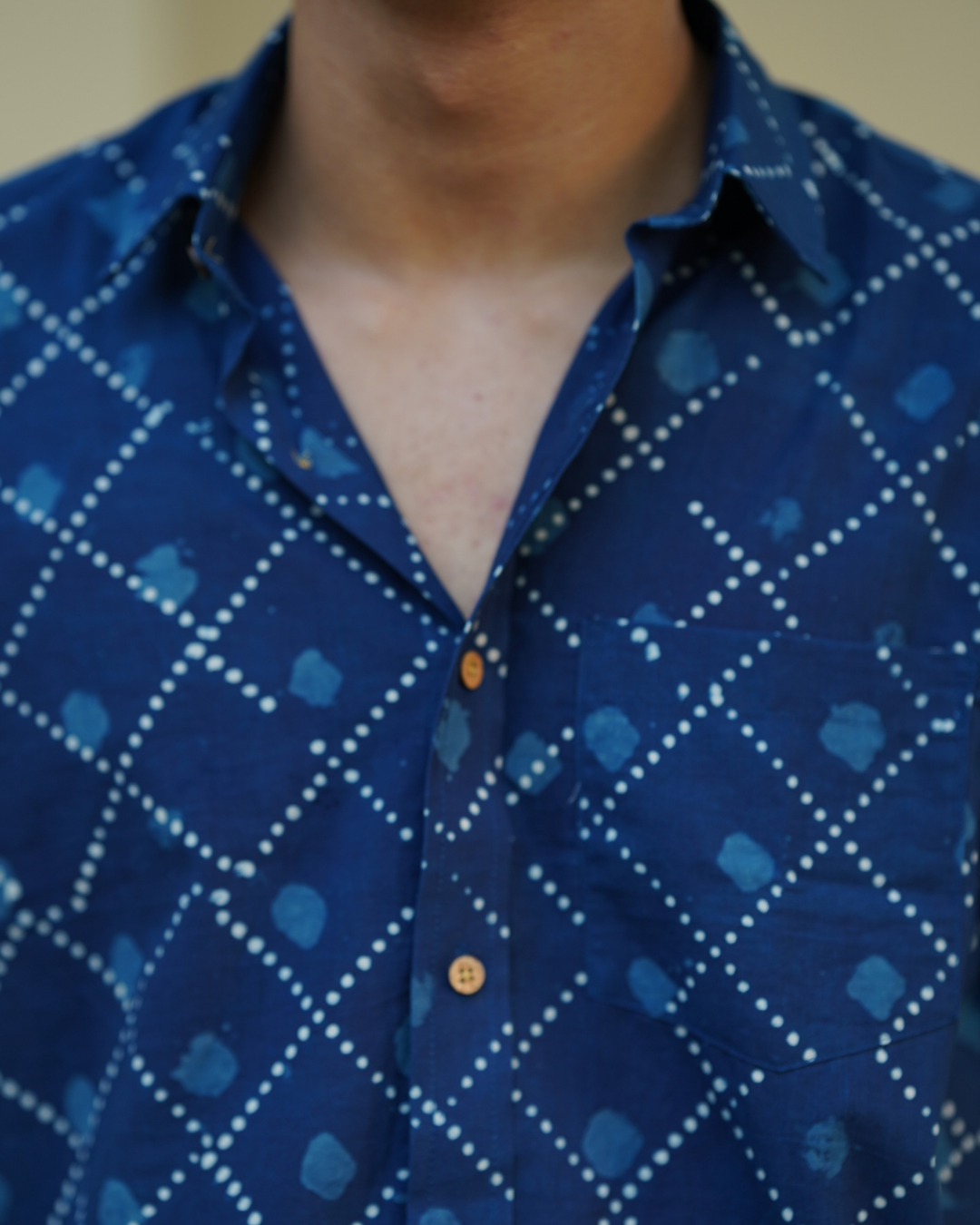 Indigo block printed men's shirt