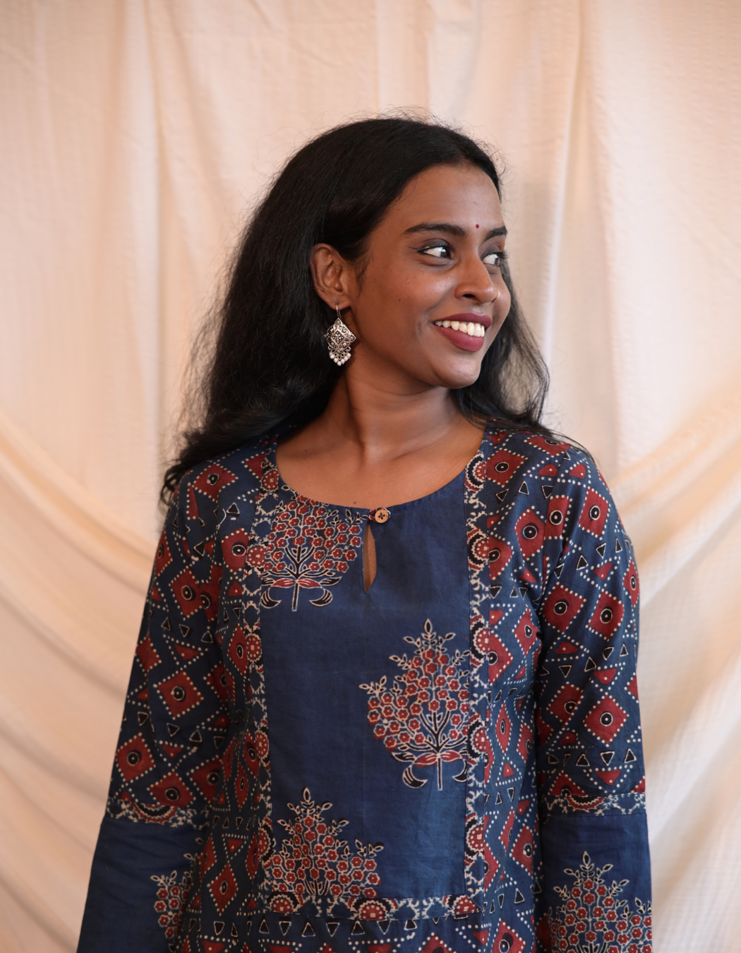 Kadha Blue Ajrakh Handblock Printed Cotton Kurti