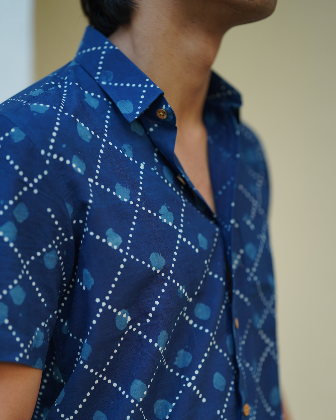 Indigo block printed men's shirt