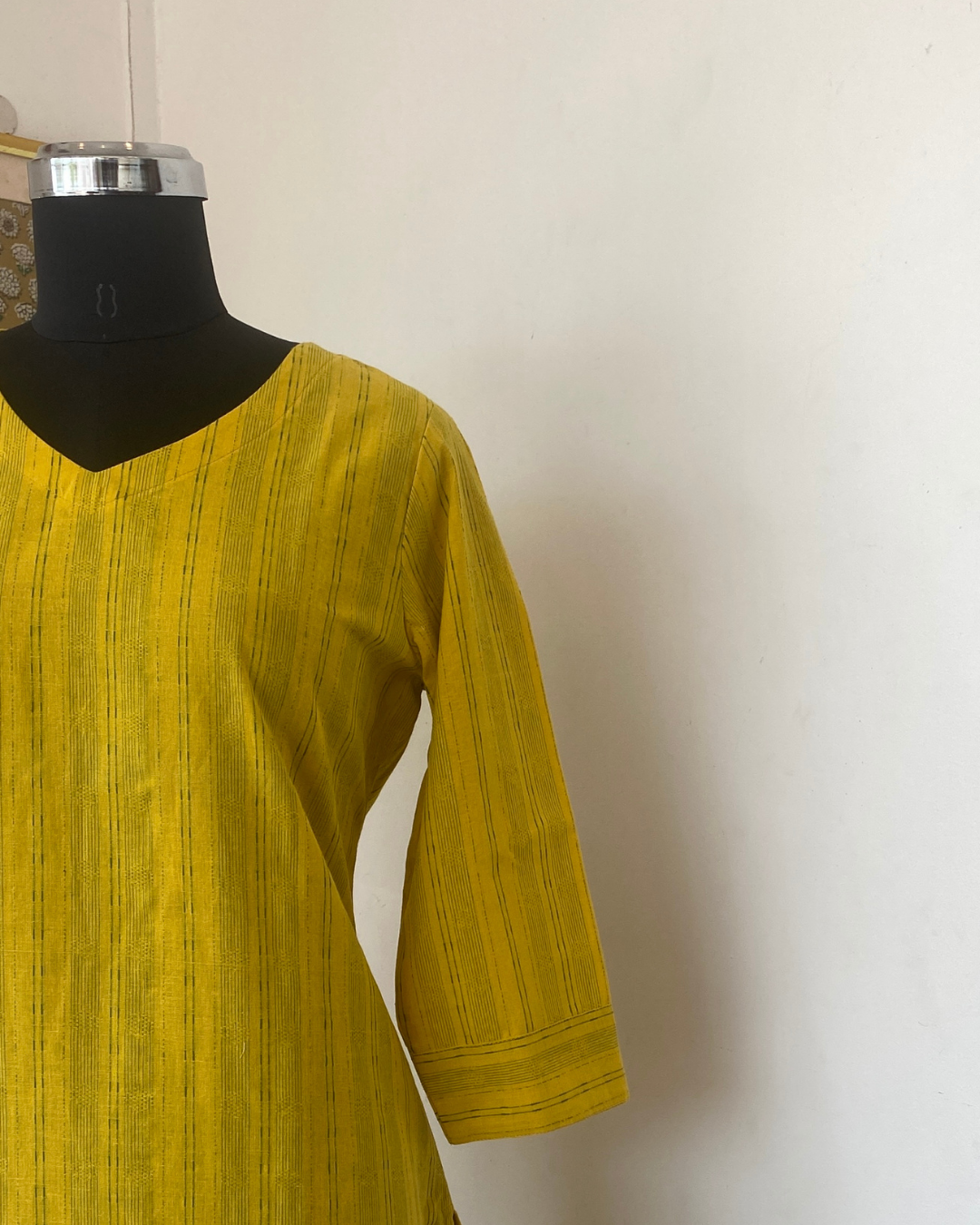 ROOH - YELLOW SOUTH COTTON CURVD -V NECK KURTI
