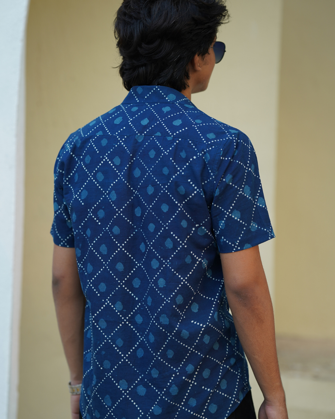 Indigo block printed men's shirt