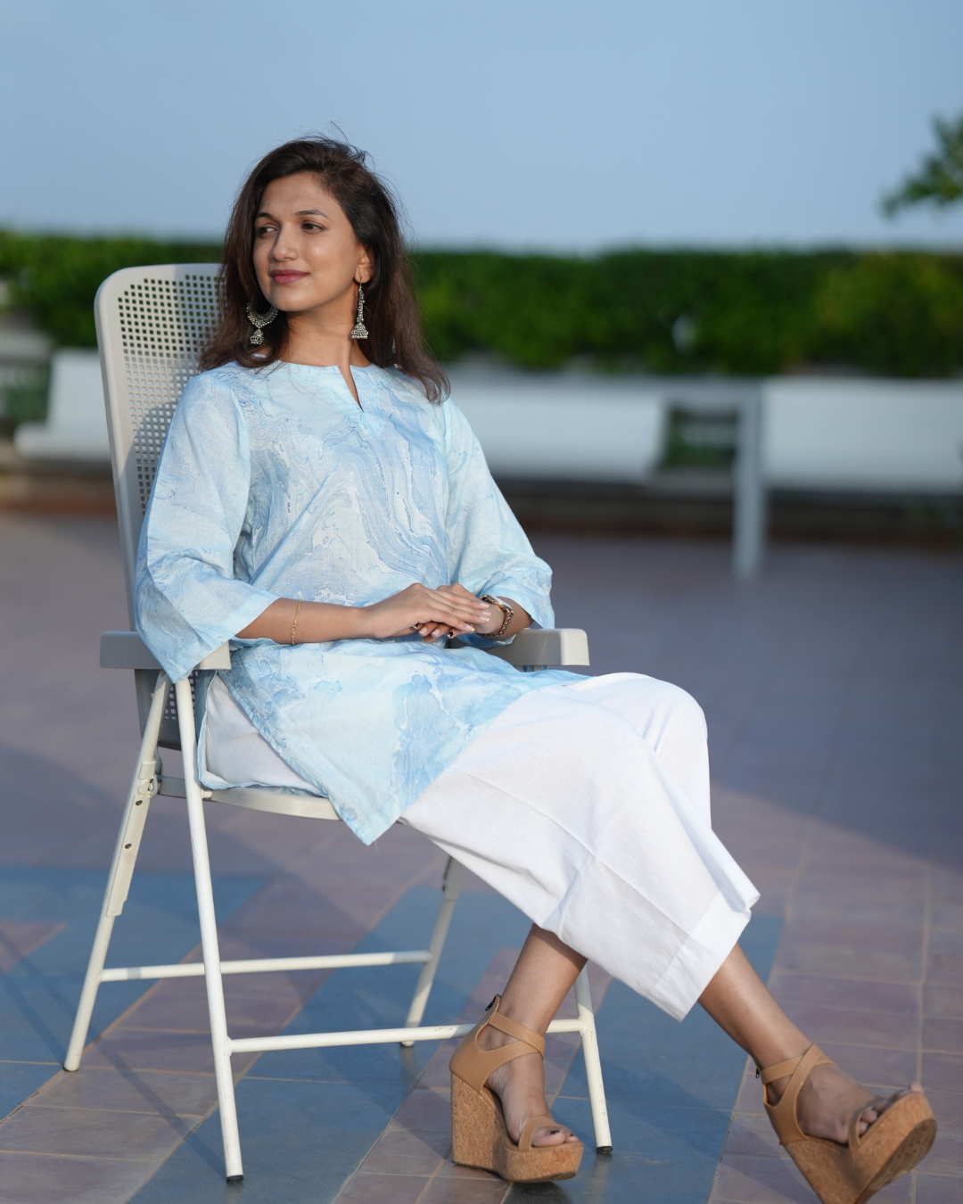 Blue Marble Printed Relaxed Fit Top