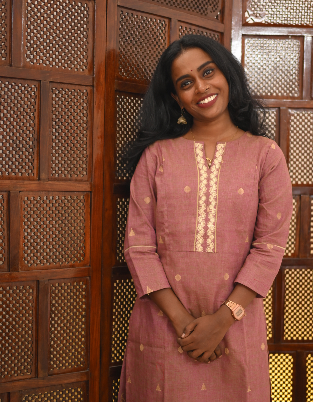Onion Pink South Cotton Embroidered Kurti