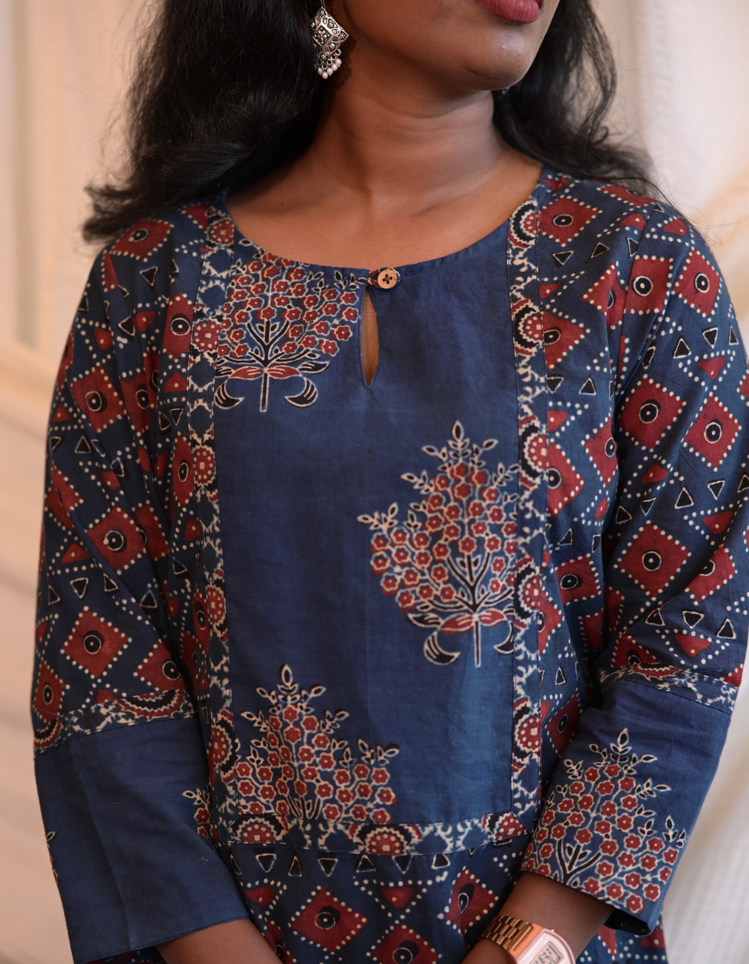 Kadha Blue Ajrakh Handblock Printed Cotton Kurti