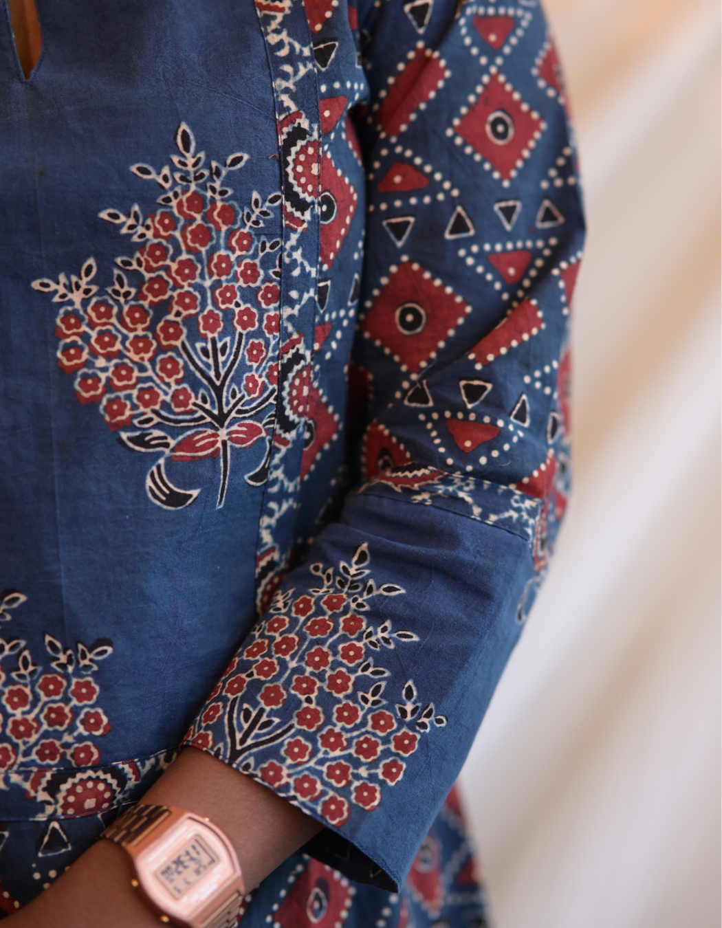 Kadha Blue Ajrakh Handblock Printed Cotton Kurti