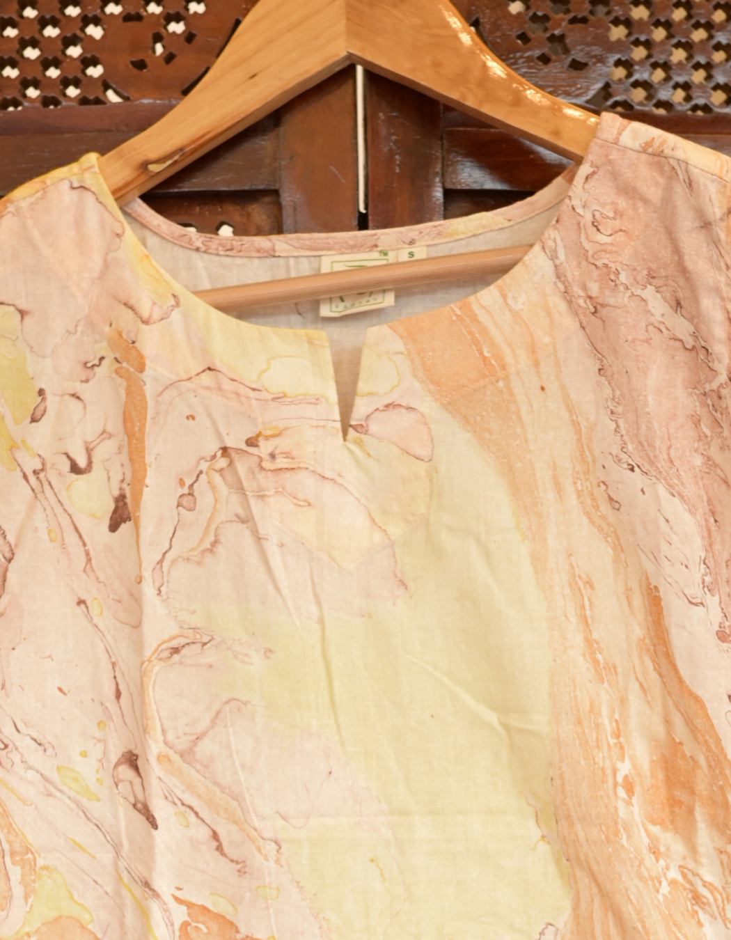 BEIGE MARBLE PRINT FABRIC "A-LINE DRESS"